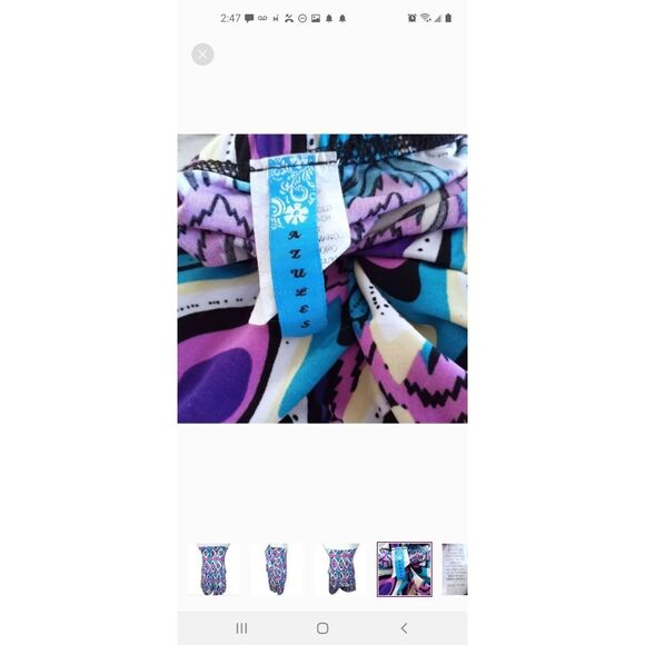 AZULES PURPLE, BLUE, WHITE, & BLACK STRAPLESS ROMPER SZ.L EUC. - Picture 7 of 8